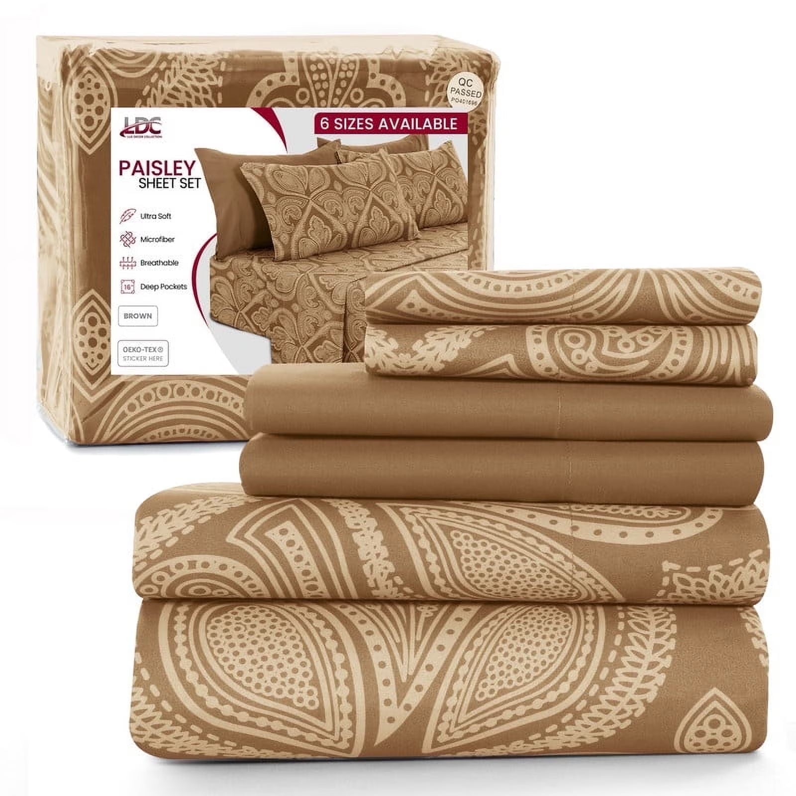 6 Piece Microfiber Egyptain Quality Deep Pocket Bedroom Sheet Set in Queen Size, Brown