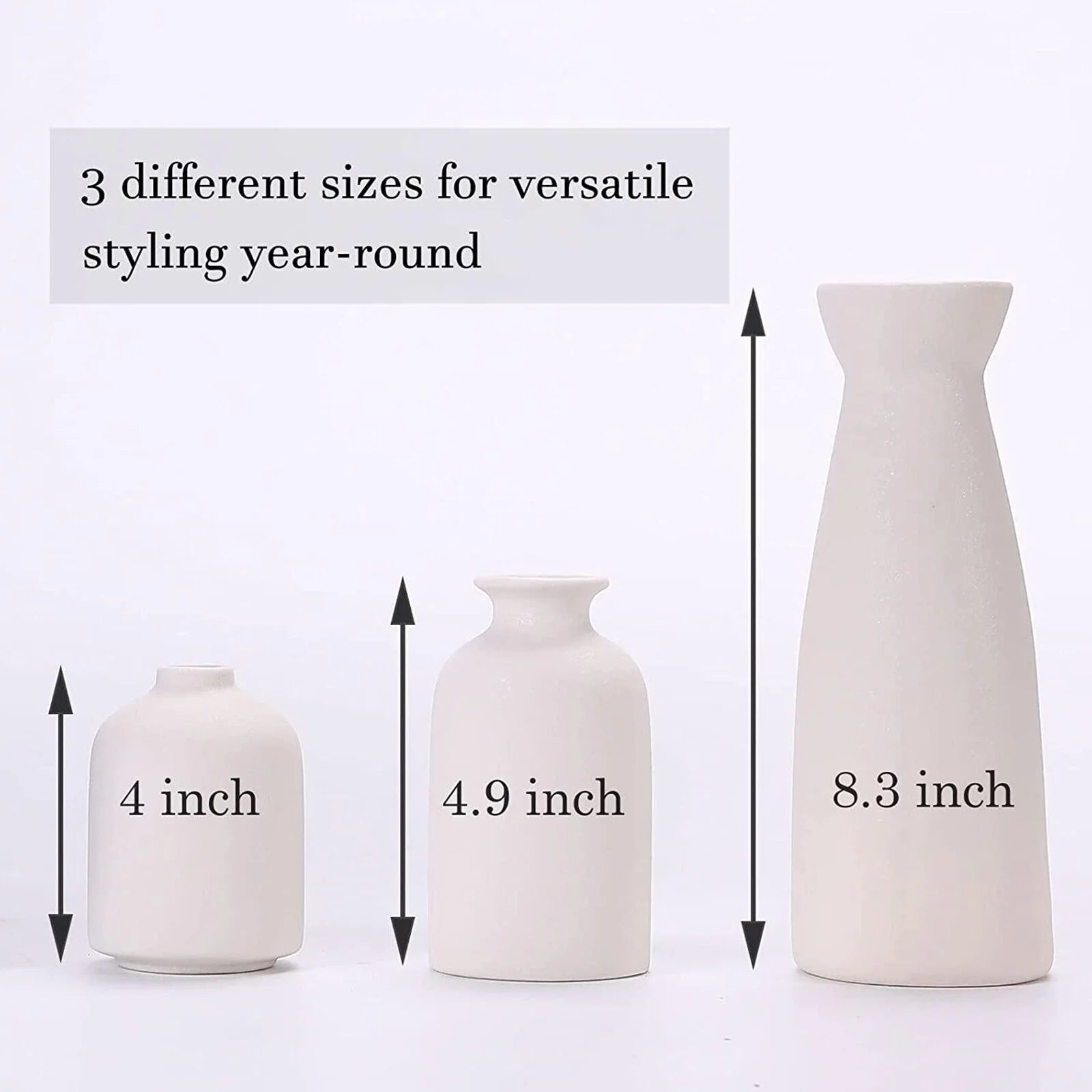 Ceramic Vase,Small Vases for Decor,Set 3 Modern Boho Vases for Flower Pampas,Fit for Living Room Desk Shelf Decor,White