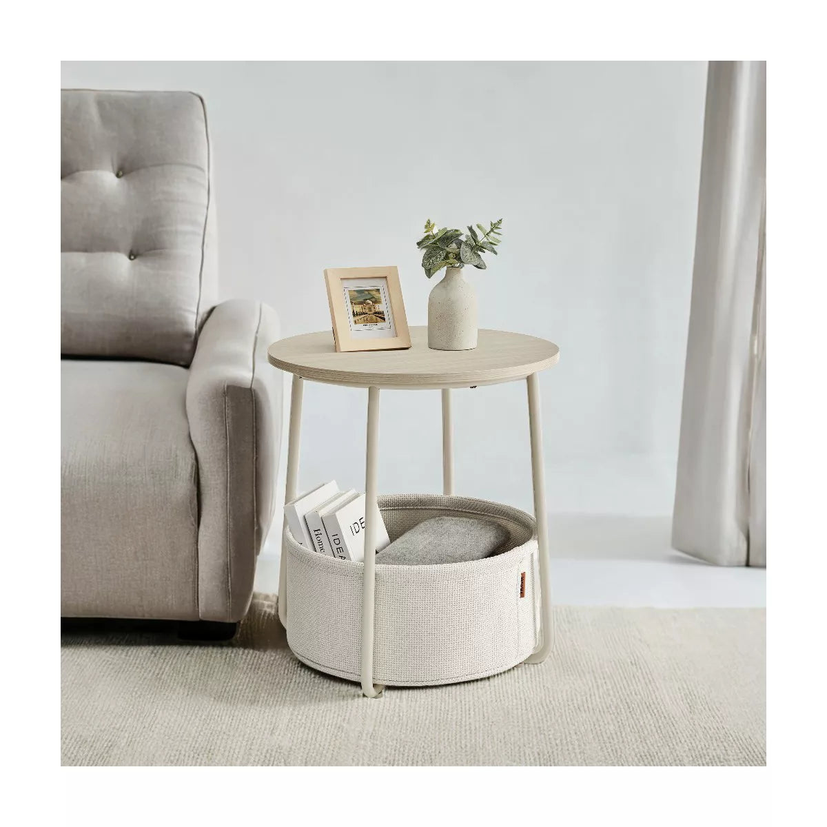 LEDREM Small Side Table with Storage round End Tables Living Room Side Tables for Small Spaces Bedroom