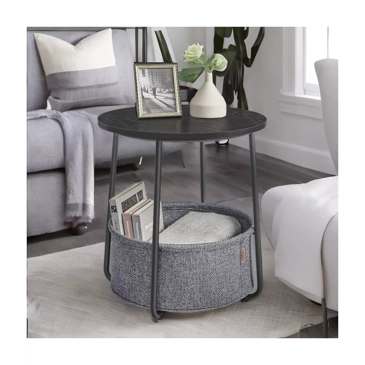 LEDREM Small Side Table with Storage round End Tables Living Room Side Tables for Small Spaces Bedroom