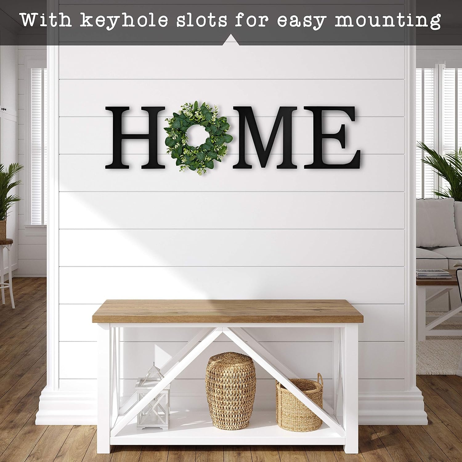 Home Letters for Wall with Wreath, Home Sign Wall Decor, Large Home Sign with Wreath, Home Wall Decor, Home Sign for Home Decor with Wreath, Home with Wreath Wall Decor, Letters for Wall Decor (Black)