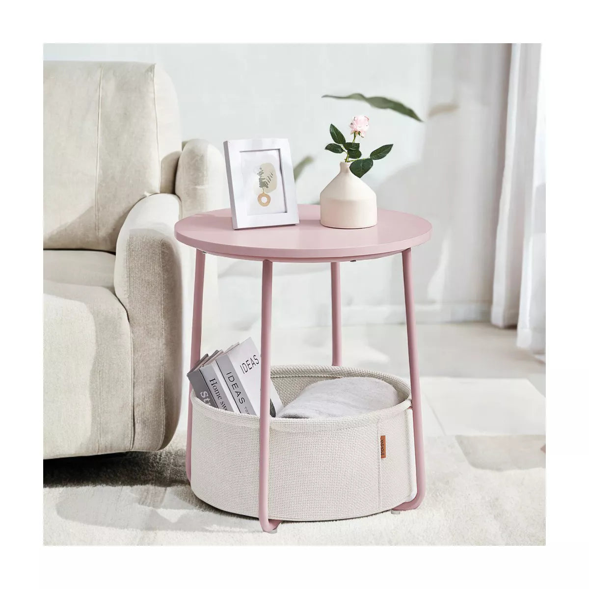 LEDREM Small Side Table with Storage round End Tables Living Room Side Tables for Small Spaces Bedroom