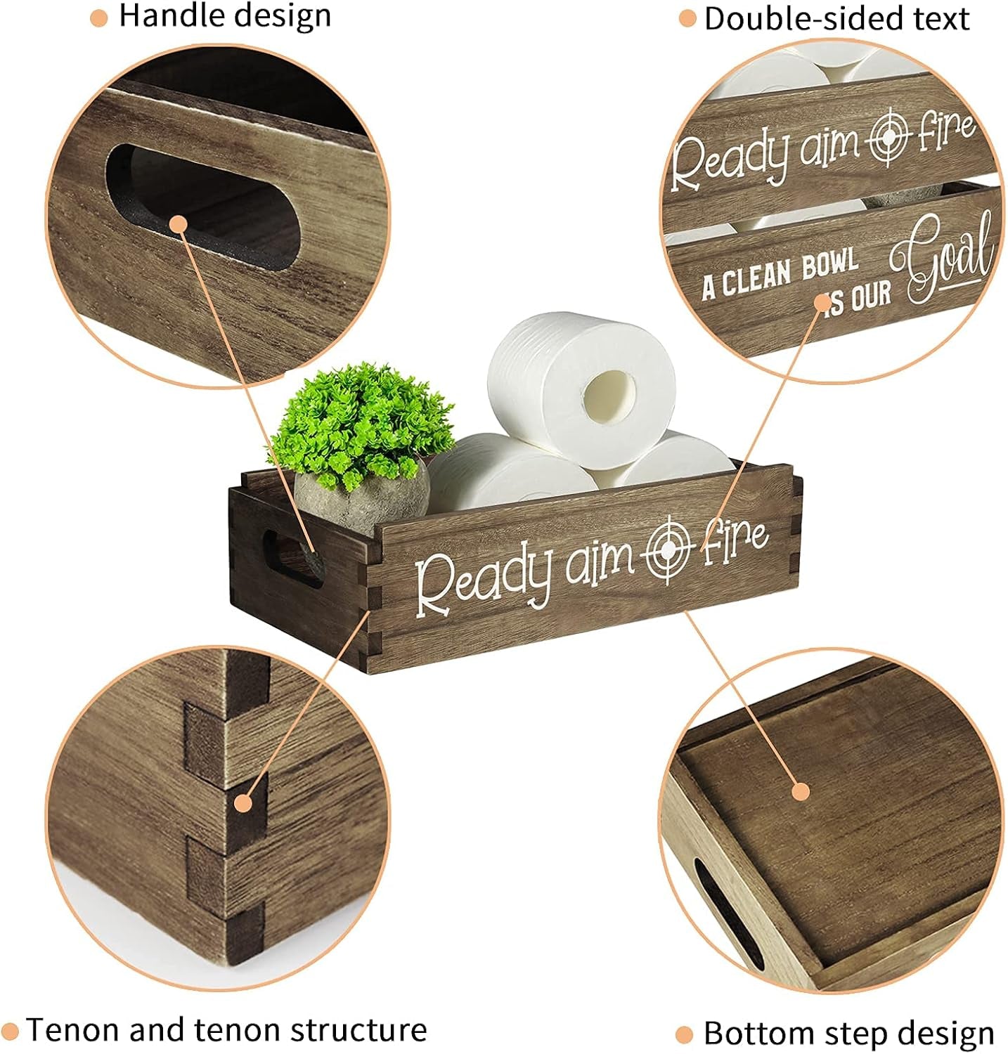 Toilet Paper Storage Basket Bathroom Decor Box -Ready Aim Fire, a Clean Bowl Is Our Goal-2 Sides Bathroom Box Funny Gifts for Men