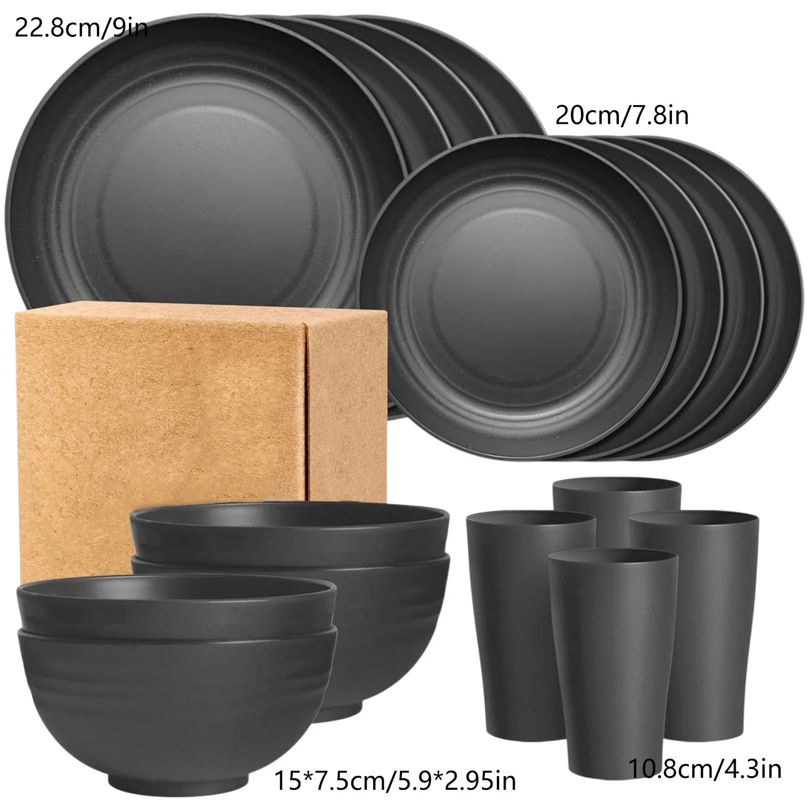 16-Piece Plastic Tableware Set - Durable, Stylish, and Easy to Clean for Everyday Use - White, Black, Gray