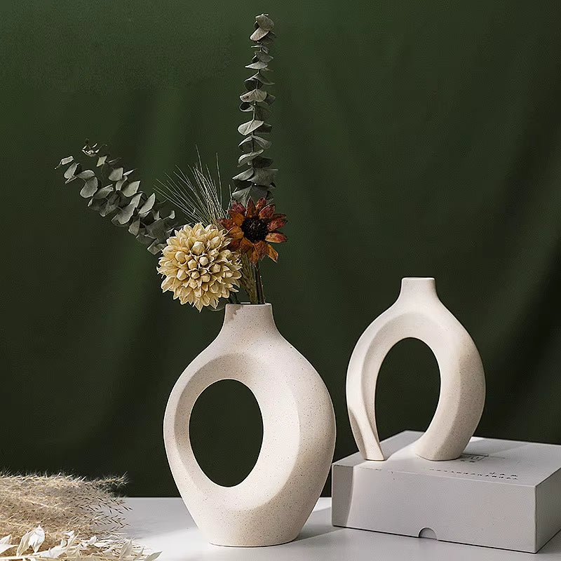 Modern Imitation Ceramic Vase Set of 2 Hollow Scandinavian Medieval Aesthetic Decorative Flower Vases for Home Decor