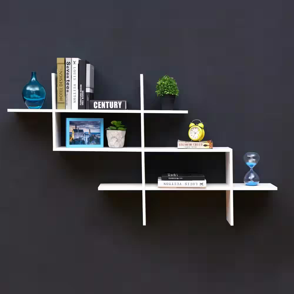 Hanover White MDF Wood Elongated Decorative Wall Shelf