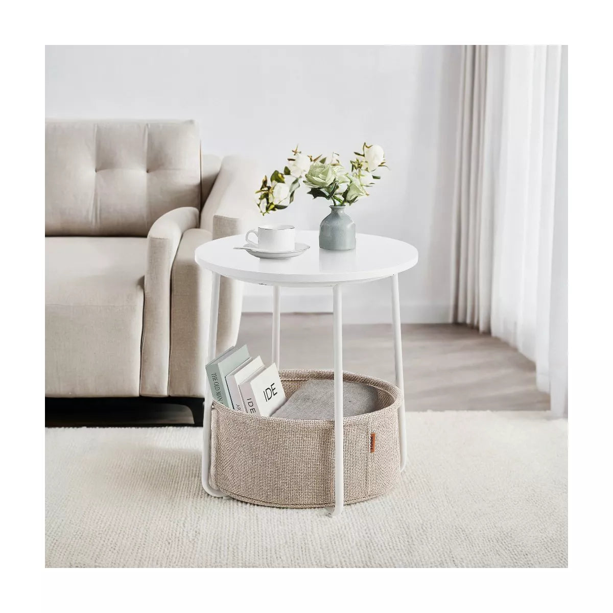 LEDREM Small Side Table with Storage round End Tables Living Room Side Tables for Small Spaces Bedroom