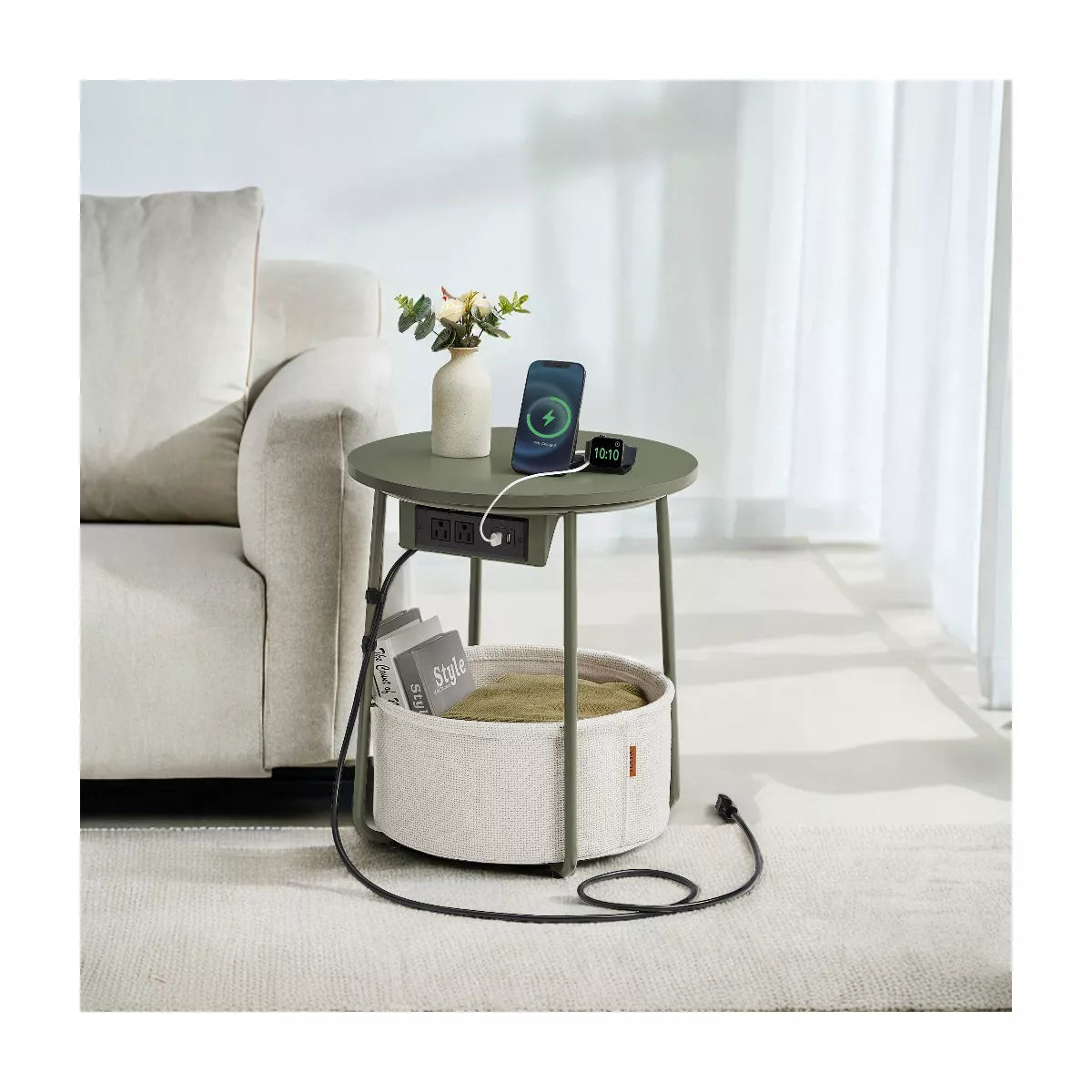LEDREM Small Side Table with Storage round End Tables Living Room Side Tables for Small Spaces Bedroom