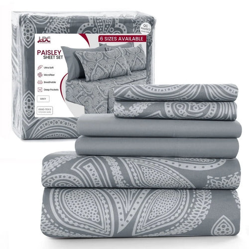 6-Piece Bed Sheet Set, Deep Pocket Queen Sheets up to 16 Inch, 1 Flat Sheet , 1 Fitted Sheet & 4 Pillowcases (Queen, Grey)