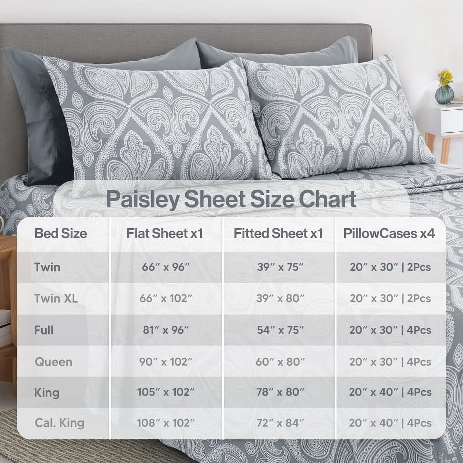 4 Piece Twin XL Bed Sheets Set - Luxury Soft Microfiber Bed Sheets Set Deep Pocket - Twin XL, Grey