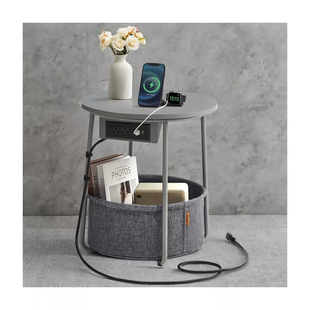 LEDREM Small Side Table with Storage round End Tables Living Room Side Tables for Small Spaces Bedroom