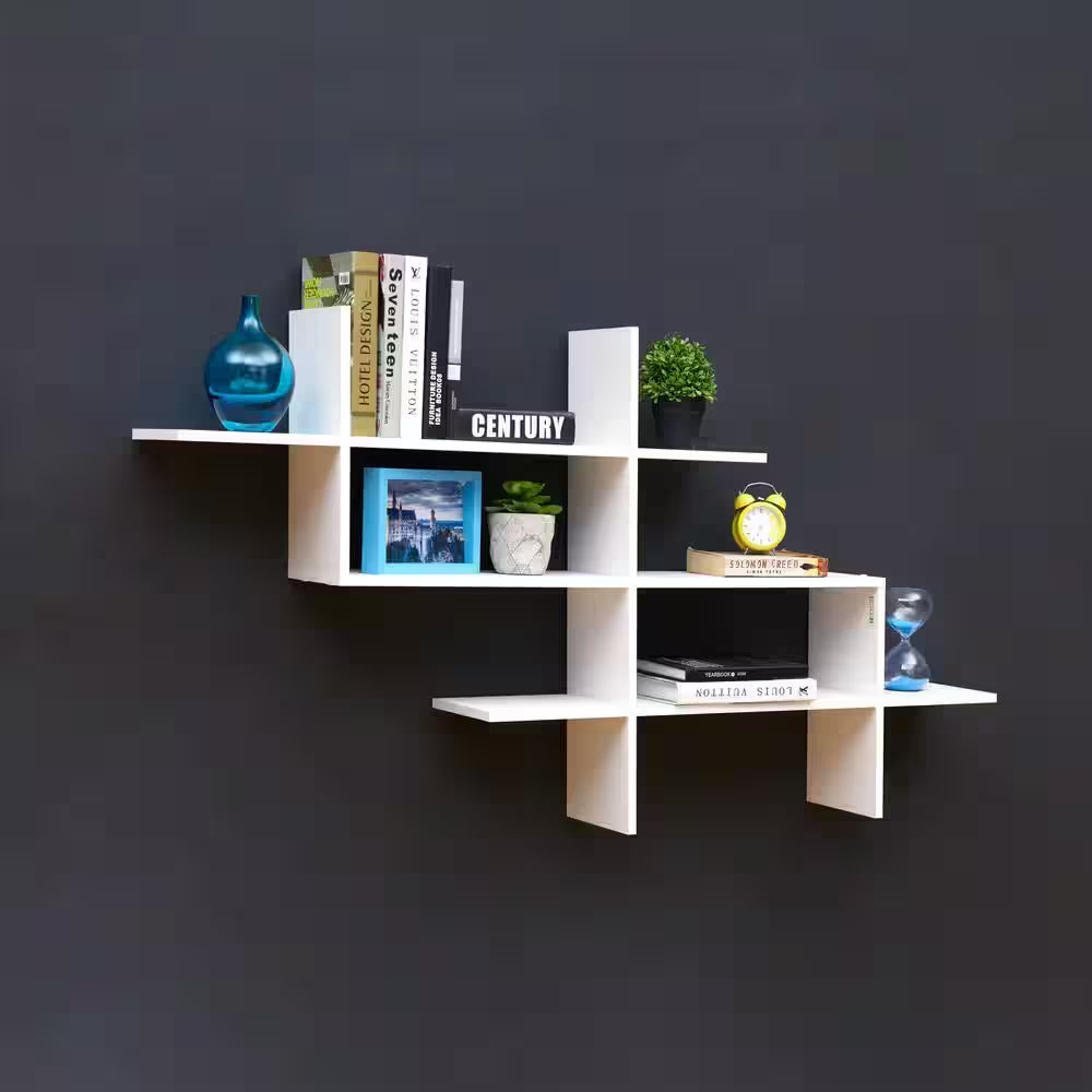 Hanover White MDF Wood Elongated Decorative Wall Shelf