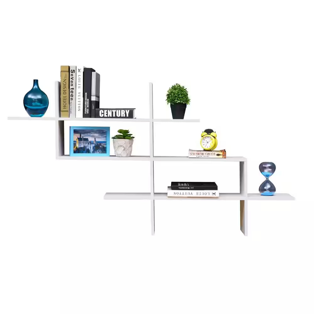 Hanover White MDF Wood Elongated Decorative Wall Shelf