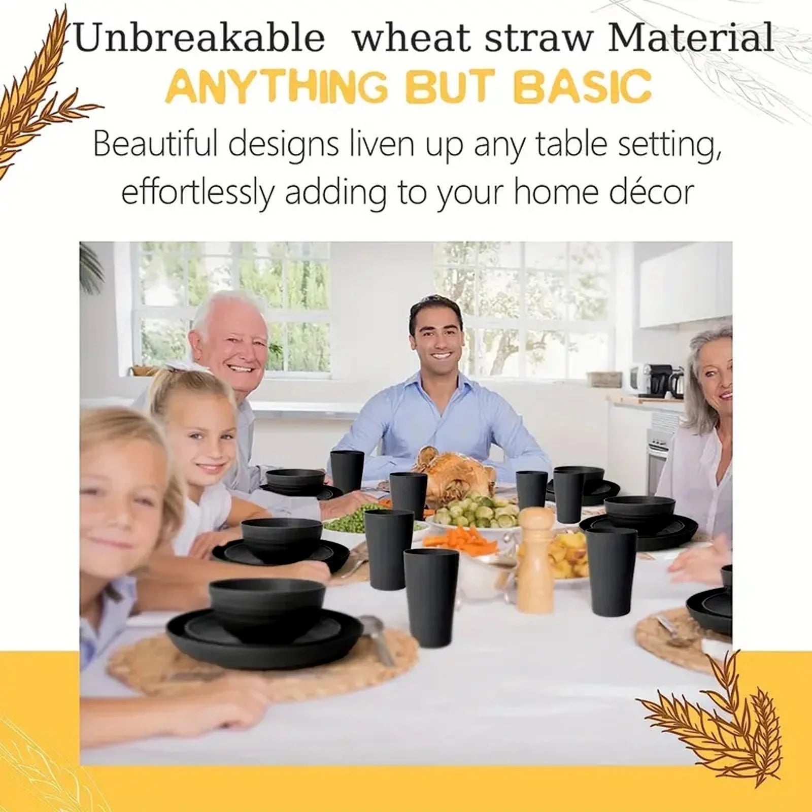 16-Piece Plastic Tableware Set - Durable, Stylish, and Easy to Clean for Everyday Use - White, Black, Gray