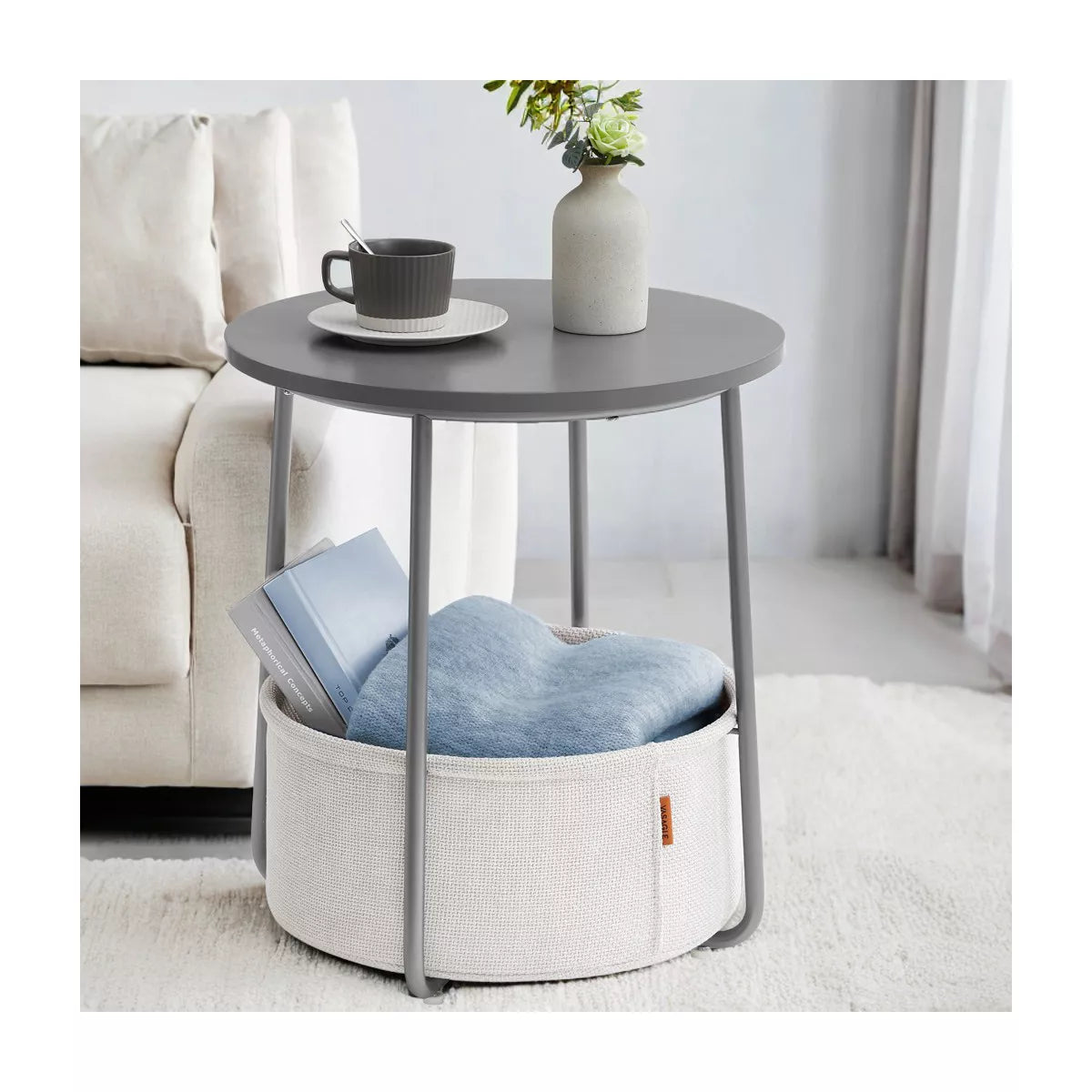 LEDREM Small Side Table with Storage round End Tables Living Room Side Tables for Small Spaces Bedroom